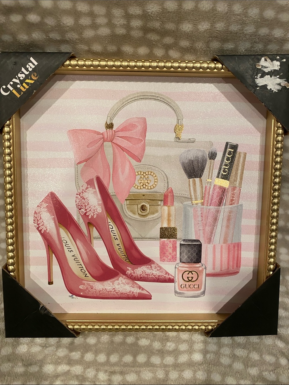 Crystal Luxe Pink Fashion Wall Art - Handbag & Heels 12”x12”